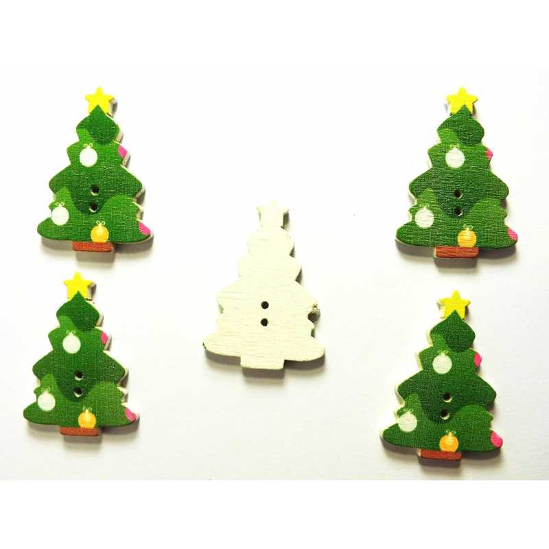 LOT 5 BOUTONS BOIS : sapin Noël 35*25mm (06) 