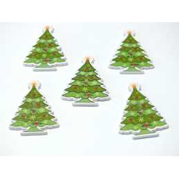 LOT 5 BOUTONS BOIS : sapin Noël 35*25mm (18) 