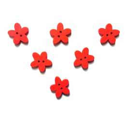 LOT 6 BOUTONS BOIS : fleur rouge15mm (11) 