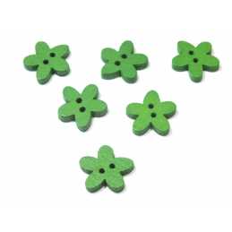 LOT 6 BOUTONS BOIS : fleur verte 15mm (11) 