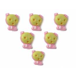 LOT 6 BOUTONS ACRYLIQUES : chat rose/jaune 14*12mm 