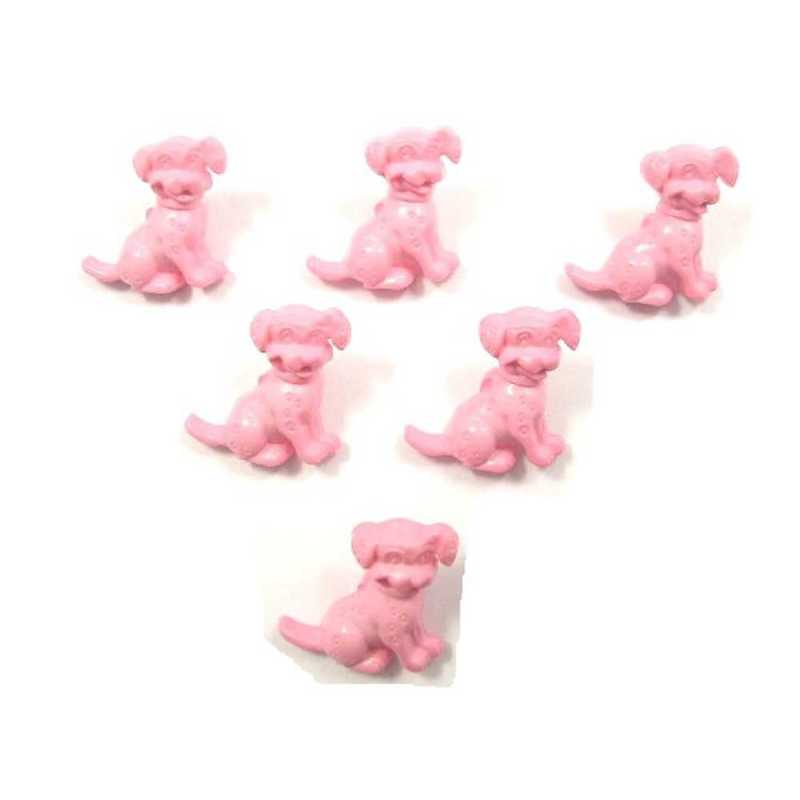 LOT 6 BOUTONS ACRYLIQUES : chien Dalmatien rose 16*16mm 