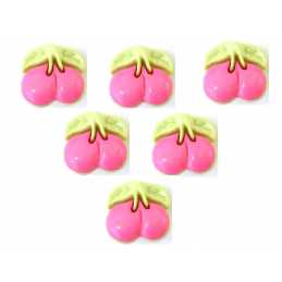 LOT 6 BOUTONS ACRYLIQUES : cerise rose/verte 12mm 