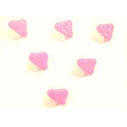 LOT 6 BOUTONS ACRYLIQUES : champignon rose/blanc 15mm 