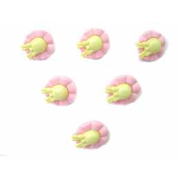 LOT 6 BOUTONS ACRYLIQUES : chapeau rose/jaune 19*17mm 