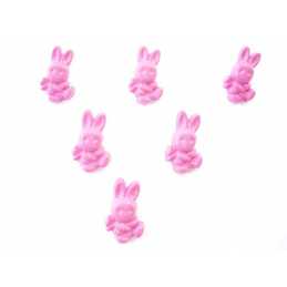 LOT 6 BOUTONS ACRYLIQUES : lapin rose 19*11mm 