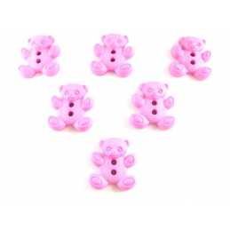 LOT 6 BOUTONS ACRYLIQUES : ourson rose 25*22mm 