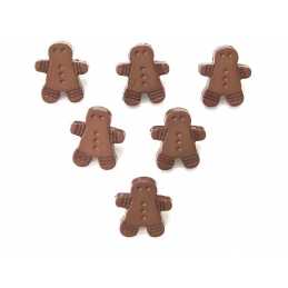 LOT 6 BOUTONS ACRYLIQUES : bonhomme pain épice marron 17*15mm 