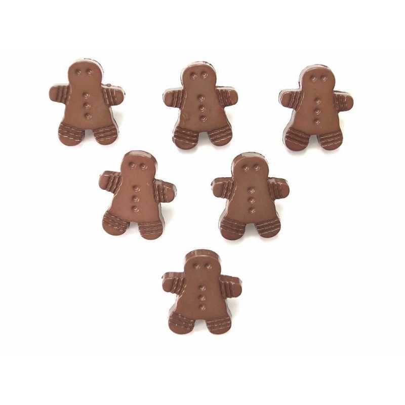 LOT 6 BOUTONS ACRYLIQUES : bonhomme pain épice marron 17*15mm 