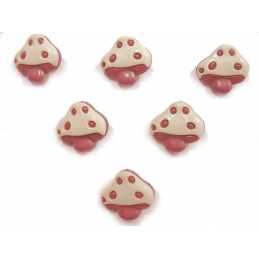 LOT 6 BOUTONS ACRYLIQUES : champignon blanc/marron 18*17mm 