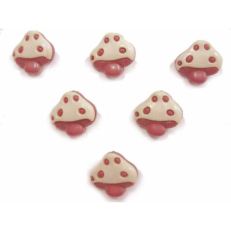 LOT 6 BOUTONS ACRYLIQUES : champignon blanc/marron 18*17mm 