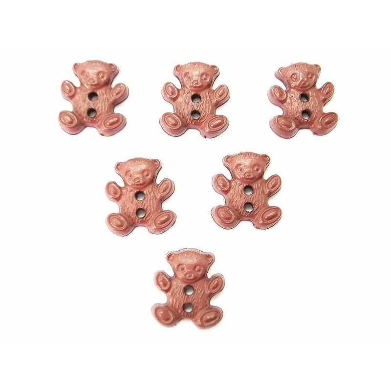 LOT 6 BOUTONS ACRYLIQUES : ourson marron 16*14mm 