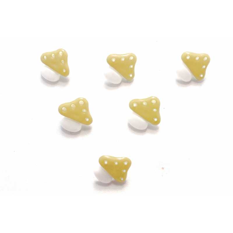 LOT 6 BOUTONS ACRYLIQUES : champignon beige/blanc 15*15mm 