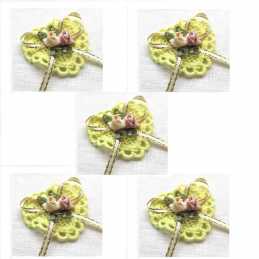 LOT 5 APPLIQUES TISSUS  : coeur avec rose couleur jaune 40*40mm  