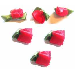 LOT 6 APPLIQUES TISSUS  : fleur rouge 1.5cm (03) 