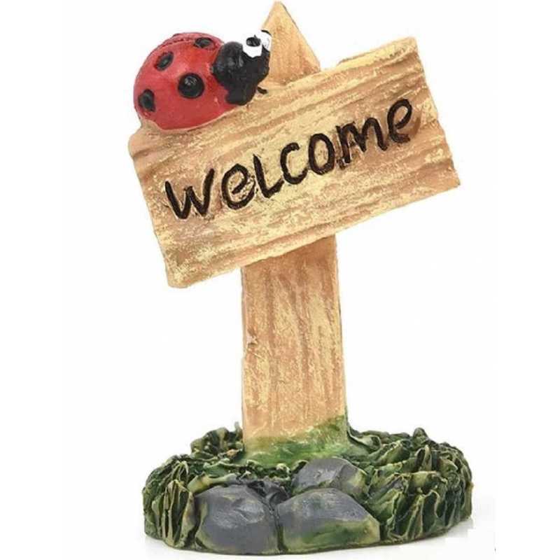 MINIATURE RESINE : pancarte welcome avec coccinelle hauteur 5cm  