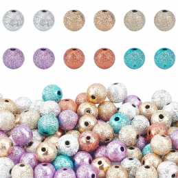 PERLES ACRYLIQUES : 24 rondes brillantes marbrées 6 couleurs 8mm 