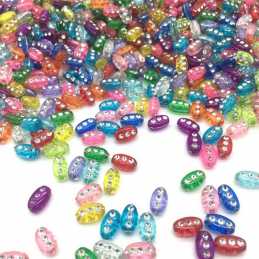 PERLES ACRYLIQUES : 100 ovale multicolores avec 3 pierres 9*6mm (02) 