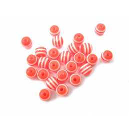 PERLES ACRYLIQUES : 25 rondes orange/blanche 5mm 