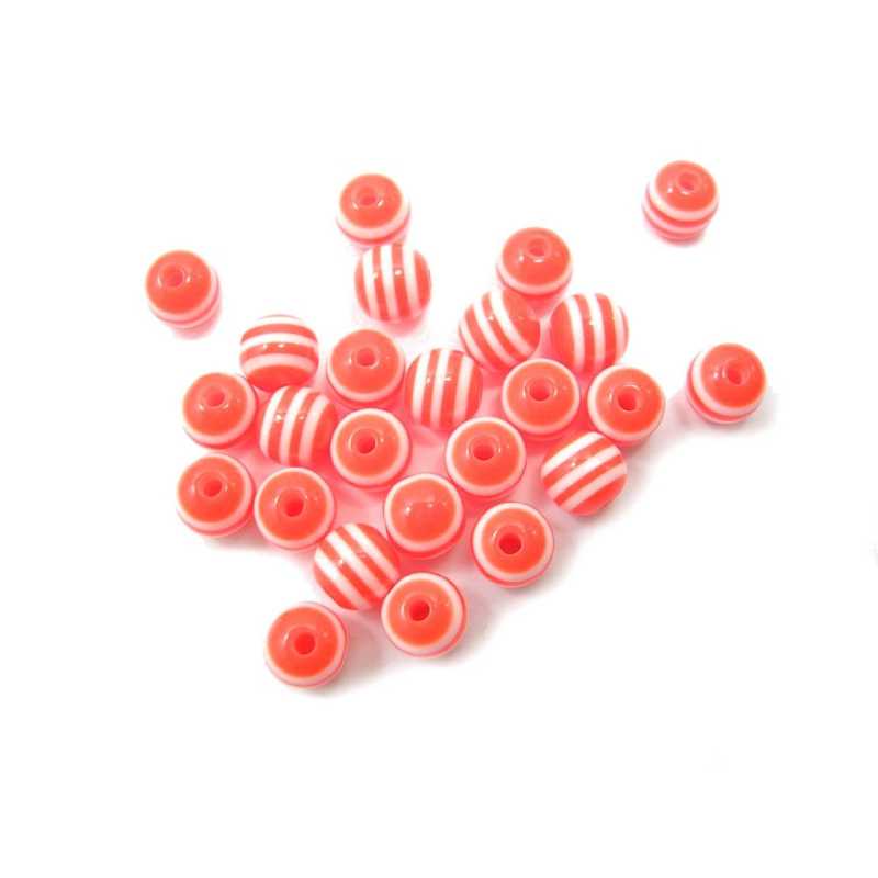 PERLES ACRYLIQUES : 25 rondes orange/blanche 5mm 