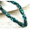 PERLES BOIS : 30 ovales vert/blanc 15*7mm (03) 