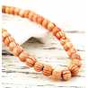 PERLES BOIS : 70 rondes beige/rouge 8mm (06) 