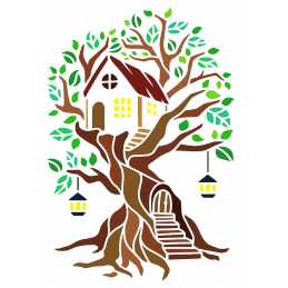 POCHOIR PLASTIQUE 30*21cm : maison dans l'arbre 