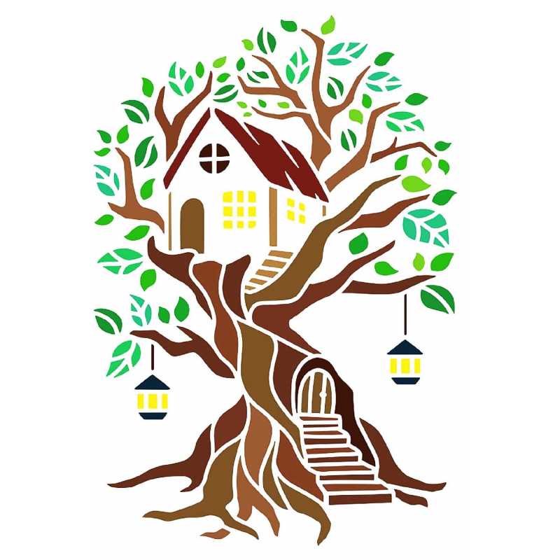 POCHOIR PLASTIQUE 30*21cm : maison dans l'arbre POCHOIR PLASTIQUE 30*21cm : maison dans l'arbre