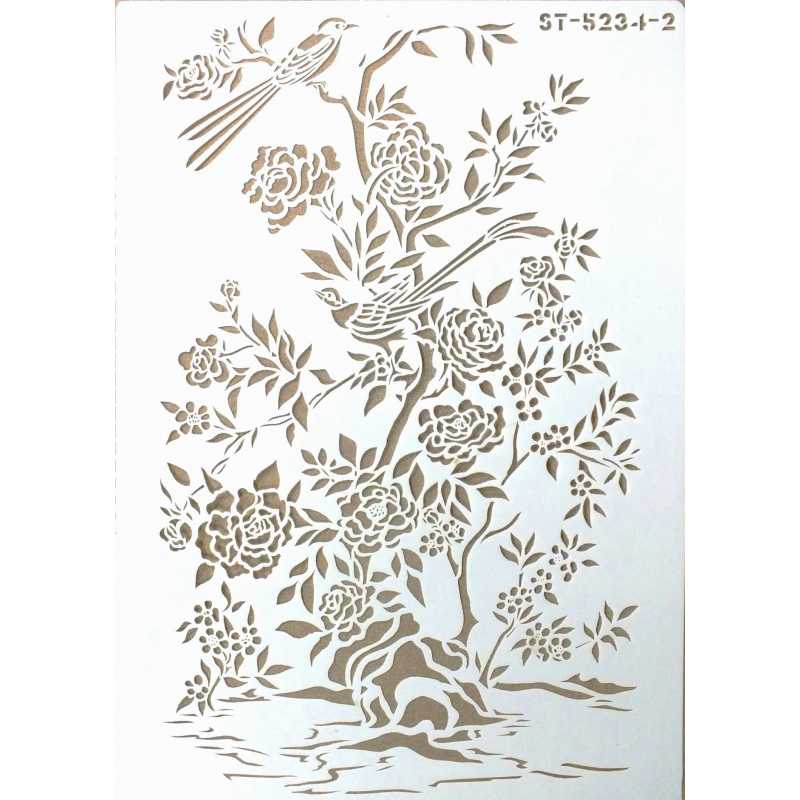 POCHOIR PLASTIQUE 30*21cm : fleur et oiseaux (01) 
