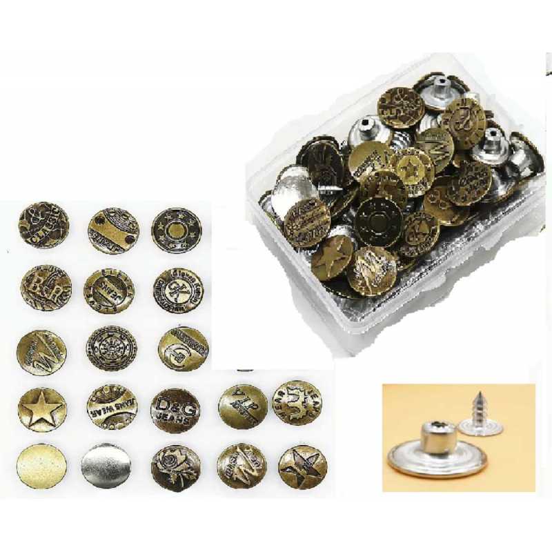 LOT 30 BOUTONS METAL 20mm  : rond à pression pour jean 