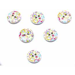 LOT 6 BOUTONS BOIS : rond motif fantaisie 25mm (05) 