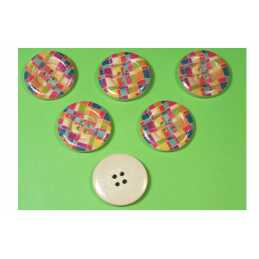LOT 6 BOUTONS BOIS : rond motif fantaisie 25mm (04) 