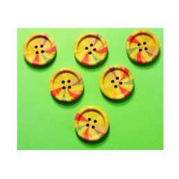 LOT 6 BOUTONS BOIS : rond motif arc en ciel 25mm (02) 