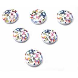 LOT 6 BOUTONS BOIS : rond motif papillon 25mm (01) 