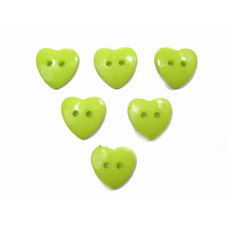 LOT 6 BOUTONS ACRYLIQUES : coeur vert 17*16mm (01) 
