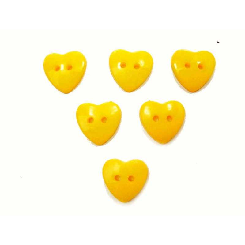 LOT 6 BOUTONS ACRYLIQUES : coeur jaune fonçé 17*16mm (01) 