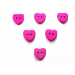 LOT 6 BOUTONS : coeur rose fonçé 13*12mm (02) 