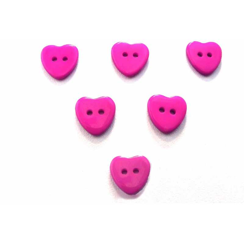 LOT 6 BOUTONS : coeur rose fonçé 13*12mm (02) 