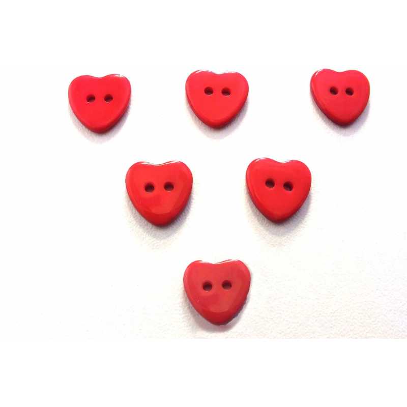 LOT 6 BOUTONS : coeur rouge 13*12mm (02) 