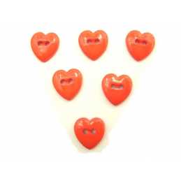LOT 6 BOUTONS : coeur orange 13*12mm (01) 