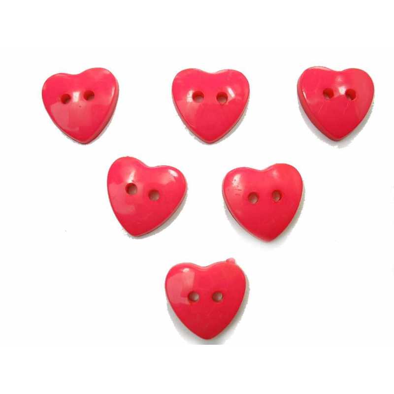 LOT 6 BOUTONS ACRYLIQUES : coeur rouge 14*14mm (01) 