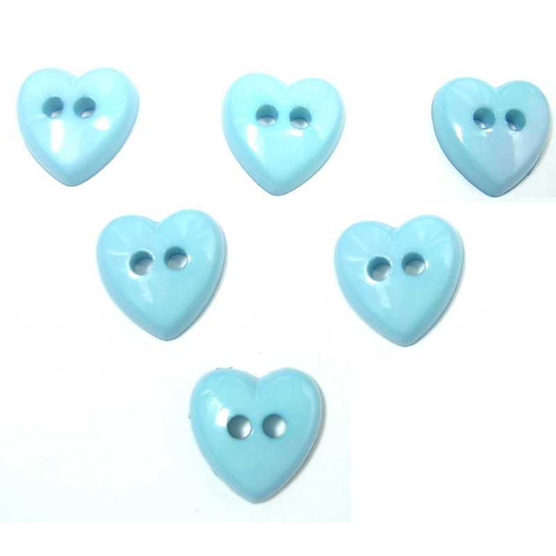 LOT 6 BOUTONS ACRYLIQUES : coeur bleu clair  13*13mm (03) 