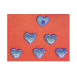 LOT 6 BOUTONS ACRYLIQUES : coeur bleu fantaisie  14*13mm (05) 