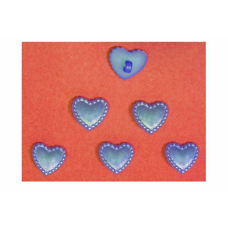 LOT 6 BOUTONS ACRYLIQUES : coeur bleu fantaisie  14*13mm (05) 