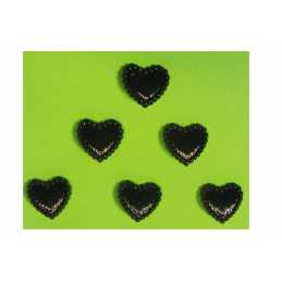 LOT 6 BOUTONS ACRYLIQUES : coeur noir fantaisie 14*13mm (05) 