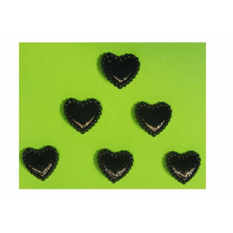 LOT 6 BOUTONS ACRYLIQUES : coeur noir fantaisie 14*13mm (05) 