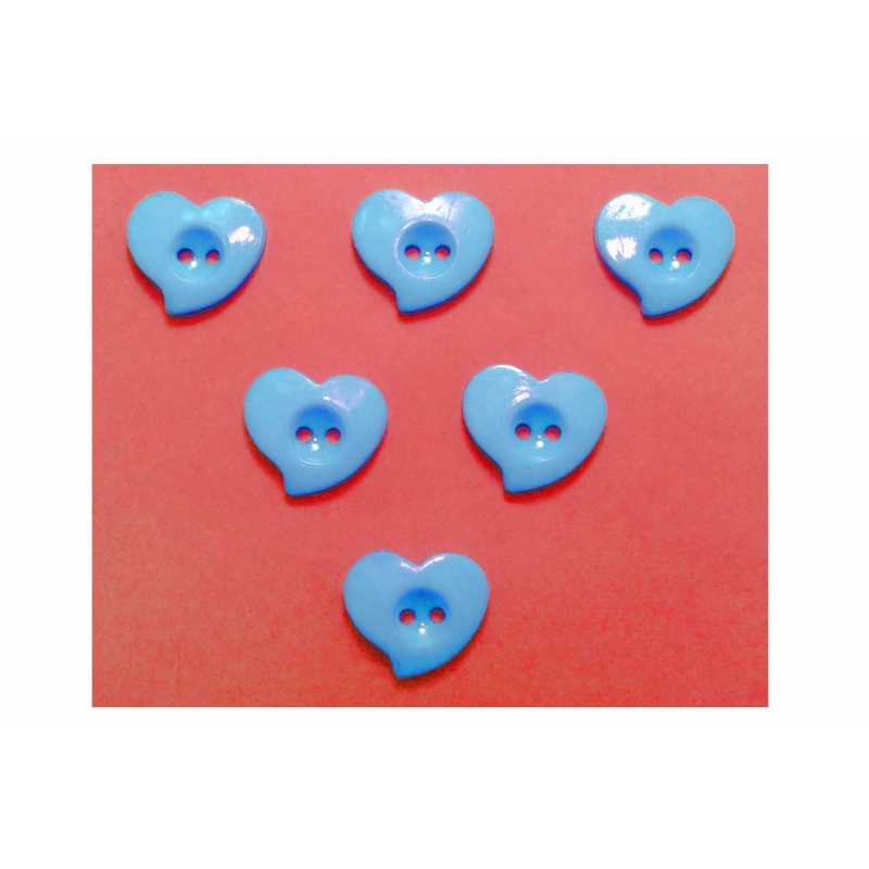 LOT 6 BOUTONS ACRYLIQUES : coeur bleu 15*13mm (04) 