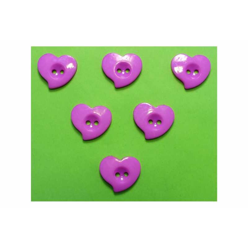 LOT 6 BOUTONS : coeur mauve 15*13mm (04) 