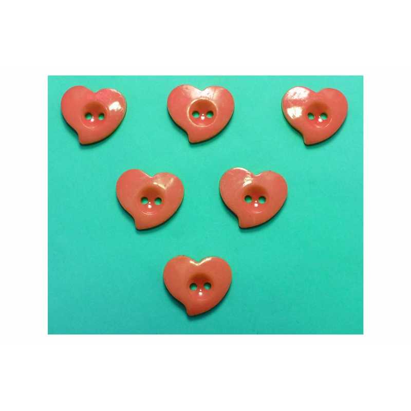 LOT 6 BOUTONS ACRYLIQUES : coeur orange 15*13mm (04) 