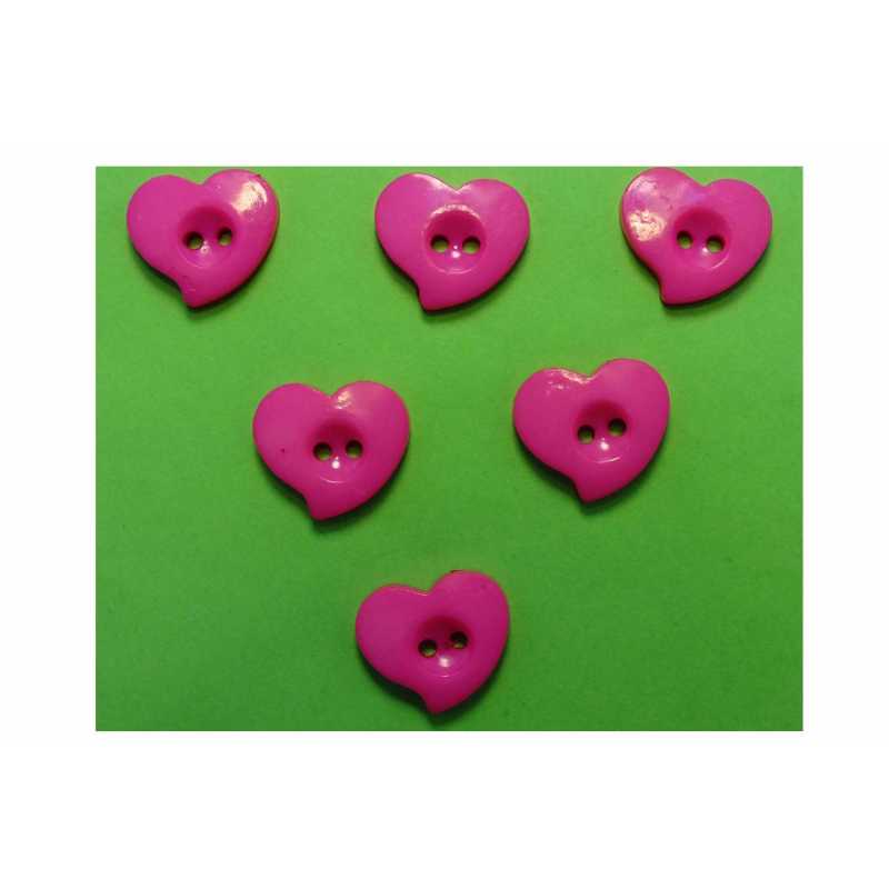 LOT 6 BOUTONS : coeur rose fonçé 15*13mm (04) 